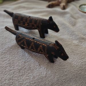 Vintage Set Of 2, 8" native hand carved dogs
